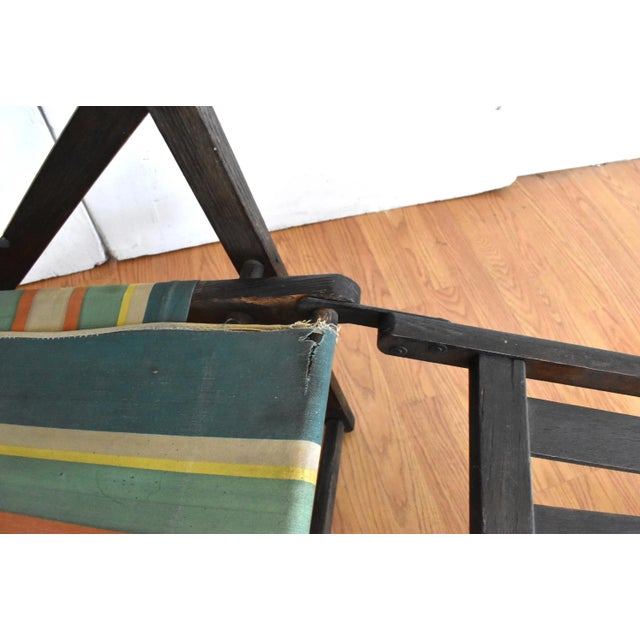 Antique Folding Striped Lawn Chair With Canopy For Sale - Image 11 of 13