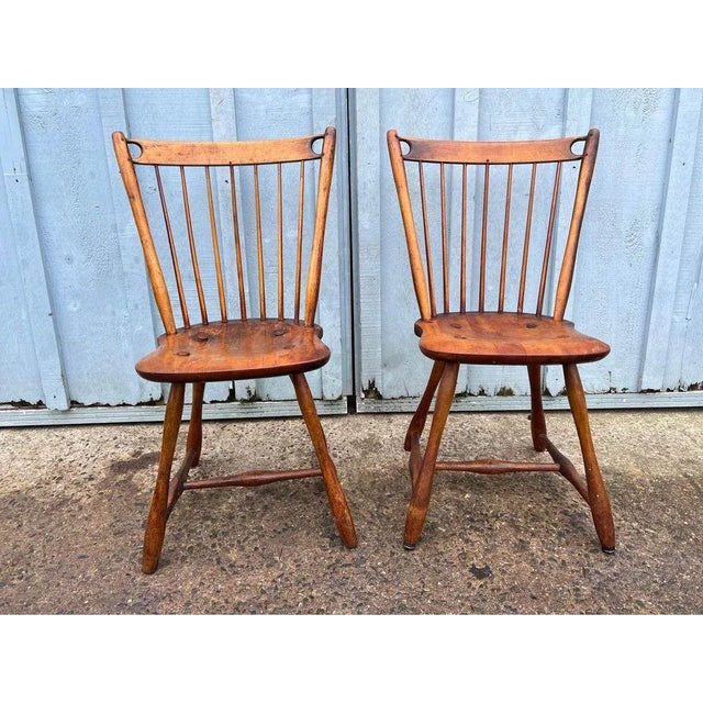 Wood Pair Antique Yellow Pine Side Chairs, 19th Century For Sale - Image 7 of 11