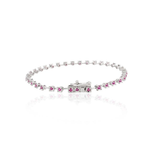 Not Yet Made - Made To Order 18k White Gold Round Ruby Modern Tennis Bracelet by VRJewels For Sale - Image 5 of 11