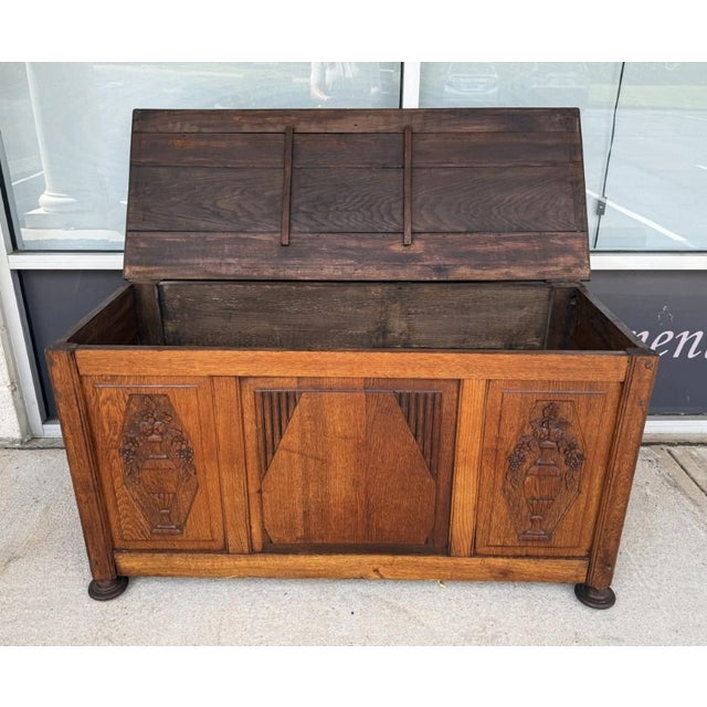 Early 20th Century Antique Belgian Oak Blanket Chest For Sale - Image 5 of 12