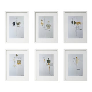 Set of 6 - Framed Neutral Colors Palette Organic Modern Botanical Flowers Original Oil Paintings / Contemporary Herbarium / Floral / Natural Tones For Sale