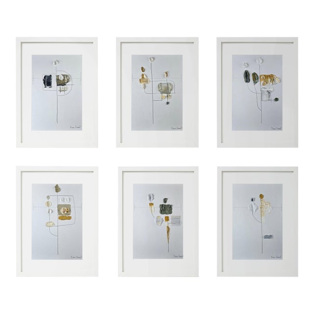 Set of 6 - Framed Neutral Colors Palette Organic Modern Botanical Flowers Original Oil Paintings / Contemporary Herbarium / Floral / Natural Tones For Sale