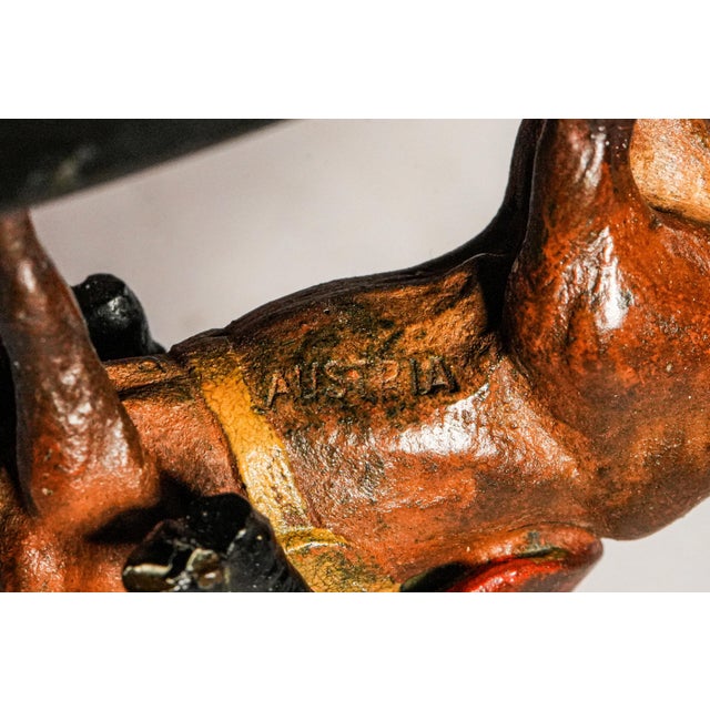 Metal Charming Antique Austrian Cold Painted Bronze Fox Hunt Horse Sculpture Catchall English Equestrian Desk Tray Black Stone Home Office Decor For Sale - Image 7 of 13