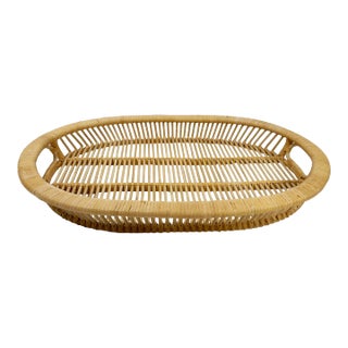 Vintage Wrapped Rattan Albini Style Tray For Sale
