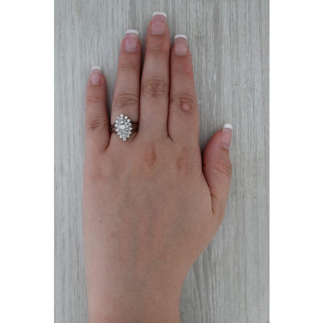 Modern 0.43ctw Diamond Halo Cluster Engagement Ring 14k White Gold Size 6.75 For Sale - Image 3 of 6