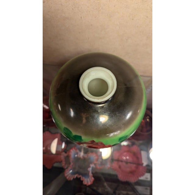 Green Late 19th Century Victorian Hand Painted Glass Vase For Sale - Image 8 of 8