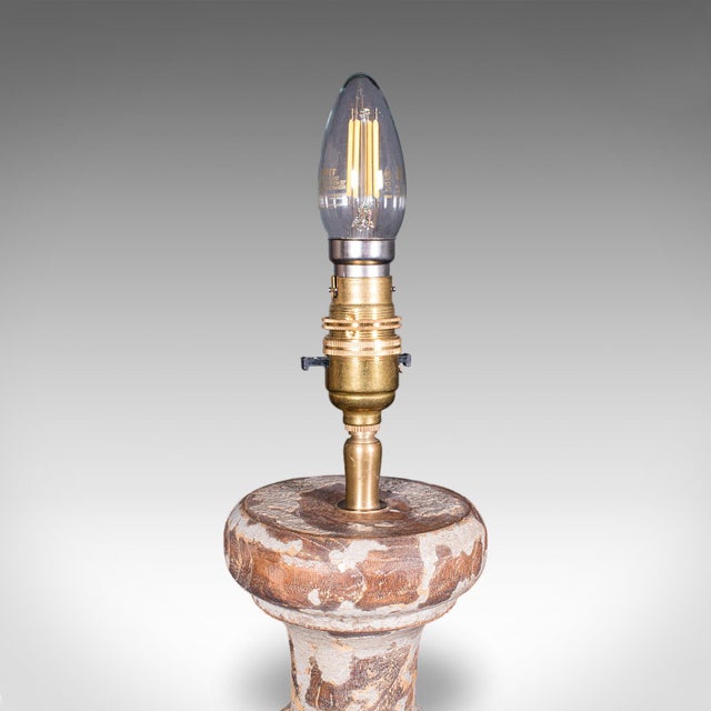Wood Pair of Antique Lamp Bases, English, Painted Pine Electric Light, Late Victorian For Sale - Image 7 of 10
