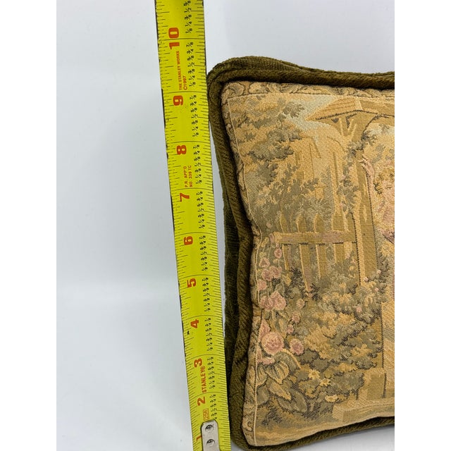 Vintage Velvet Green Victorian Tapestry Pillow For Sale In New York - Image 6 of 8