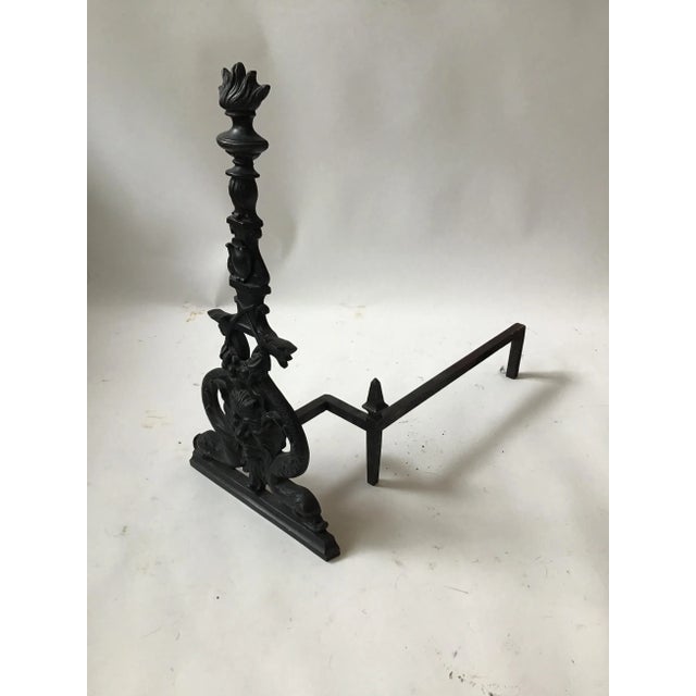 Large Iron North Wind and Dolphin Andirons - A Pair For Sale - Image 10 of 13
