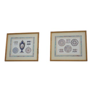 Pair of French Lithographs Sevres Porcelain Art Reproduction Prints For Sale