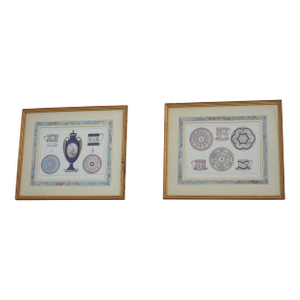 Pair of French Lithographs Sevres Porcelain Art Reproduction Prints