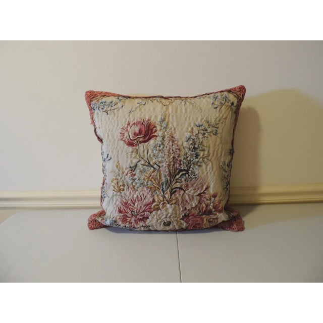 Pink Antique Aubusson Tapestry Square Decorative Pillow For Sale - Image 8 of 9
