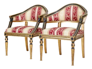 Set of 19th Century Swedish Carved Gilt Armchairs, 1860s
