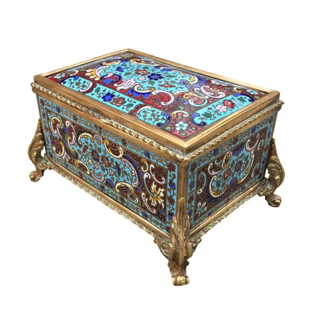 Late 19th Century French Champlevé Enamel & Fire Gilt Bronze Metalwork Domed Top Jewel Box For Sale - Image 9 of 9