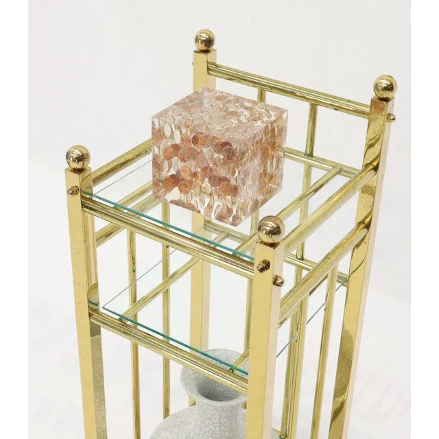 Mid-Century Modern Brass and Glass Square Stand Table Cart Pedestal on Wheels For Sale - Image 12 of 13