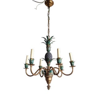 Brass Chandelier with Pineapple and Foliage Details, 1970s For Sale