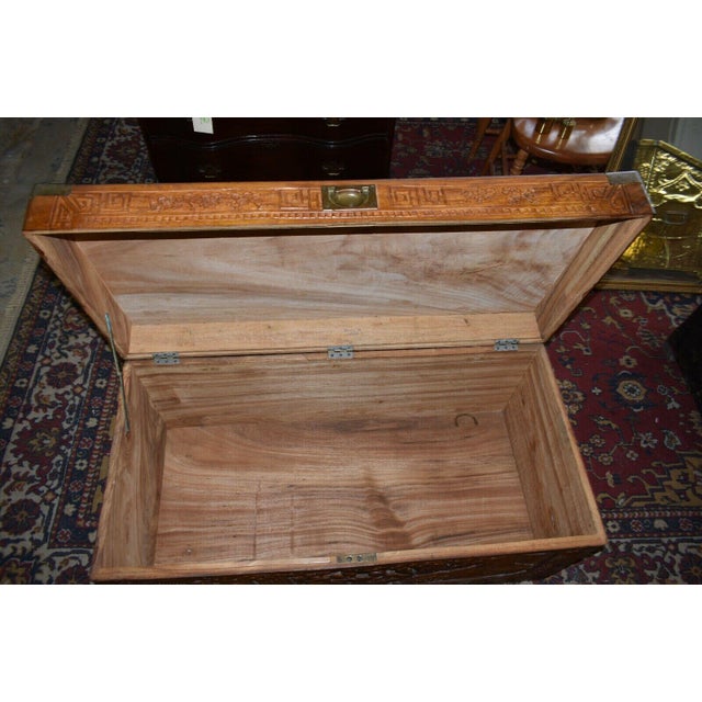 Antique Chinese Carved Camphor Chest Trunk For Sale - Image 10 of 13