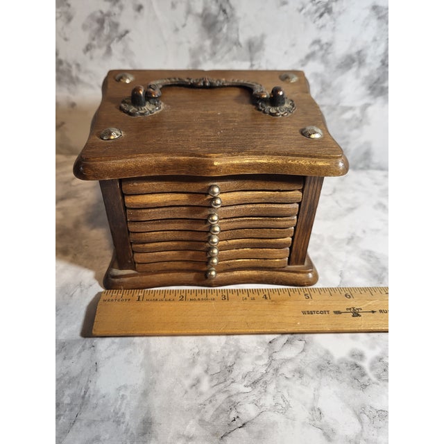 Vintage Wood Cork Coaster Set - 8 Drawer Coasters in Chest For Sale - Image 16 of 17