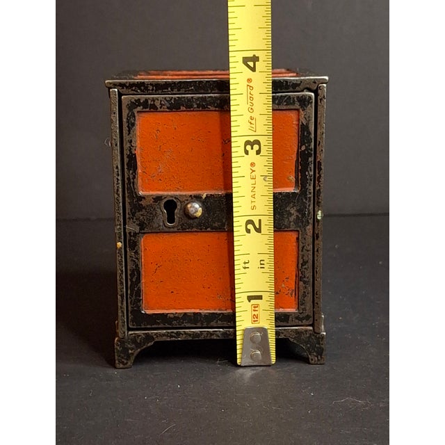 Antique 1880s Cast Iron Two Panel Door Safe Bank Orange Black Peirce Collection For Sale - Image 4 of 10