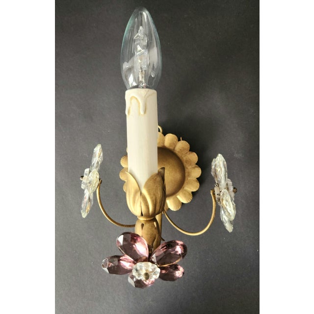 Gilt Floral Wall Lamps with Murano Glass Flowers, Italy, 1960s, Set of 2 For Sale - Image 16 of 18
