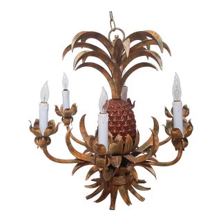 Late 20th Century Palm Beach Island Style Tole Pineapple 6 Arms Chandelier For Sale