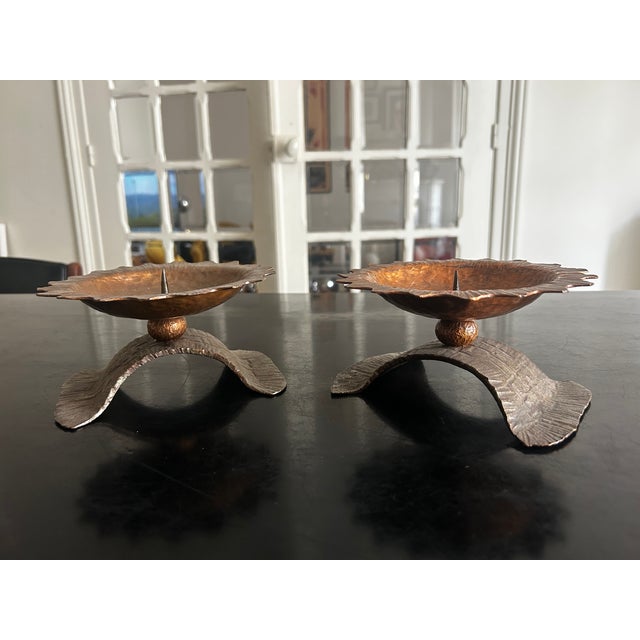 Brutalist Candlesticks in Wrought Iron and Copper, 1970s, Set of 2 For Sale - Image 4 of 15