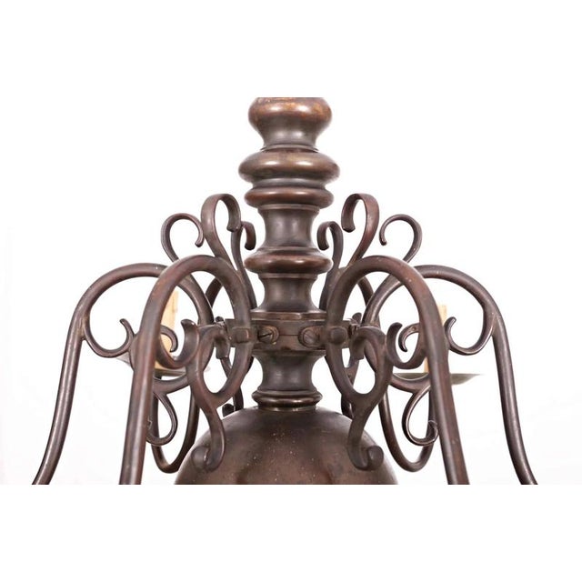 Antique Dutch Bronze 6-Armed Chandelier For Sale - Image 4 of 4