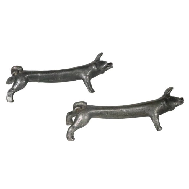 Metal 2 Pc Antique Figural Pig Knife Rests For Sale - Image 7 of 7