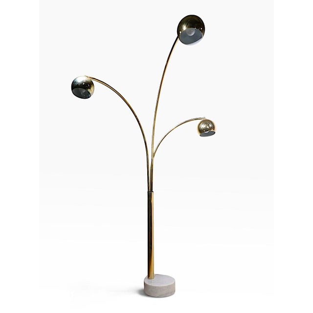 1970s Space Age Brass and Marble Arc Floor Lamp For Sale - Image 4 of 18