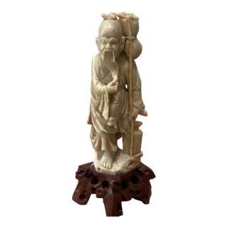 Vintage Chinese Soapstone Fisherrman Scuplture Figurine For Sale