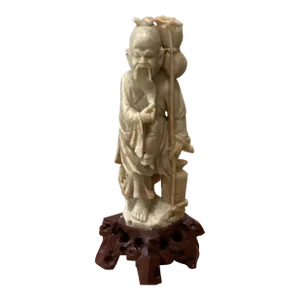 Vintage Chinese Soapstone Fisherrman Scuplture Figurine