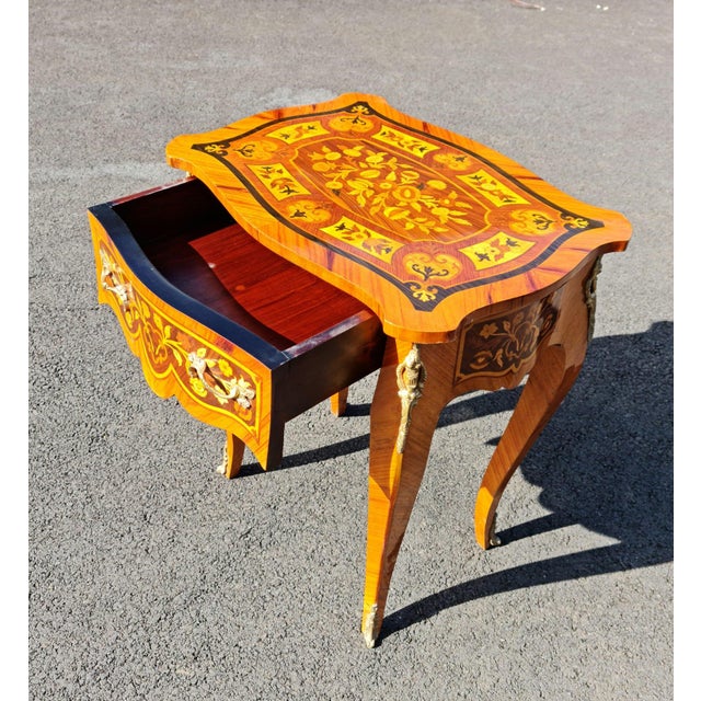 French New Marquetry French Style Side Table/Desk With Drawer New Style For Sale - Image 3 of 10