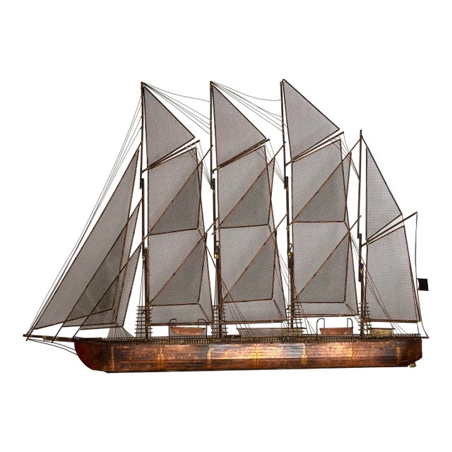 1970s Modern Copper Schooner Sailing Ship Wall Sculpture by Curtis Jeré For Sale