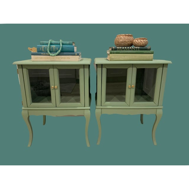A Pair of Side Tables With Queen Anne Legs and Glass Doors Chairish