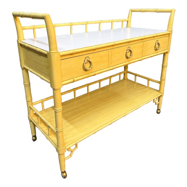Vintage Thomasville Allegro Faux Bamboo Rolling Serving Cart For Sale
