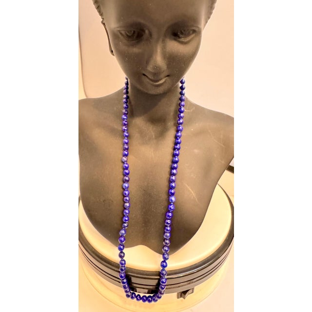 2010s Vintage uniform Lapis Lazuli Single Strand Necklace 14 Kt Yellow Gold Clasp For Sale - Image 5 of 18