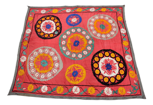 Vintage Hand Embroidered Suzani Wall Hanging, 1920s