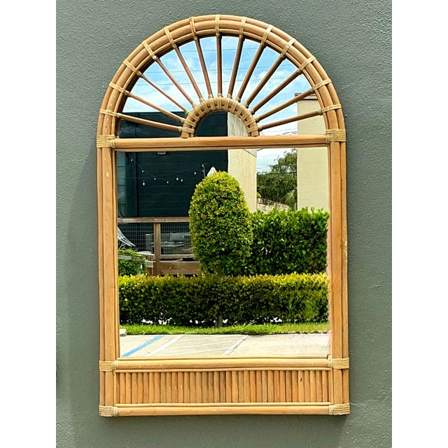 Vintage Boho Arched Rattan Mirror For Sale - Image 12 of 12