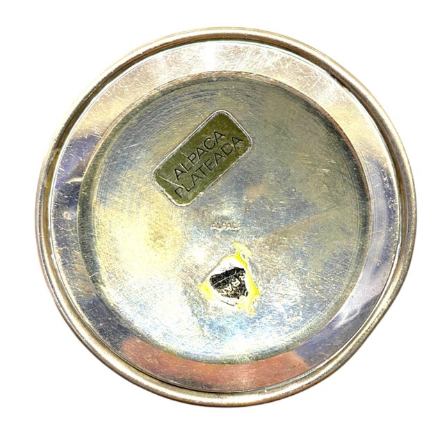 Metal Vintage Alpaca Silver Spanish Goblet Cup With Turquoise Color Cabochon Stone Accents For Sale - Image 7 of 16