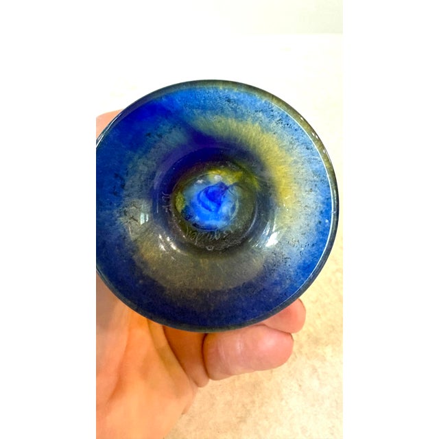 Yellow Blue Base Art Glass Cup,by Tingsgården in Eskilstuna Sweden For Sale - Image 4 of 4