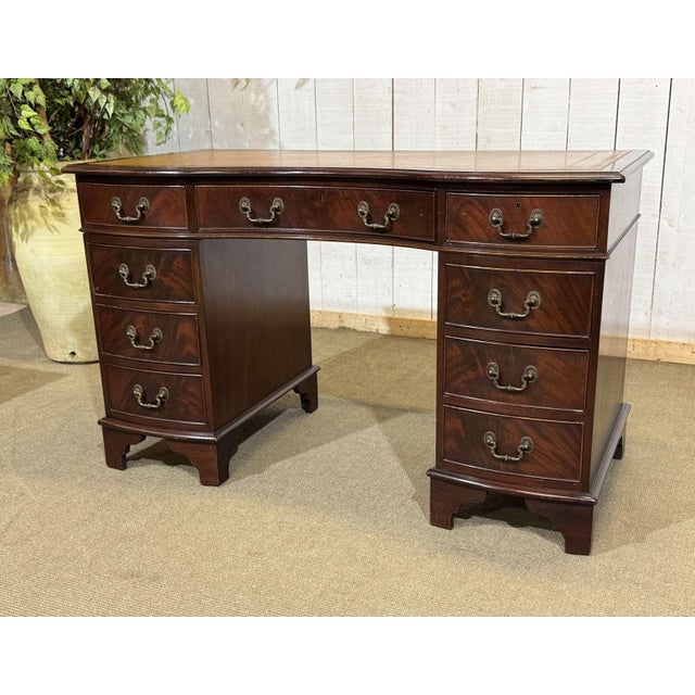 English Mahogany Desk with Drawers and Leather Top, 1950s For Sale - Image 4 of 16