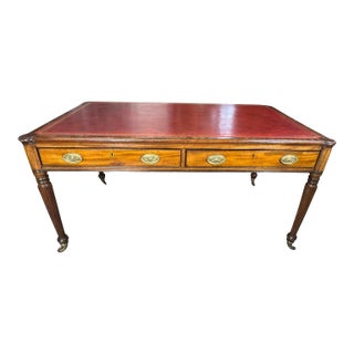 Late 19th Century English Leather Top Writing Table With Fluted Legs For Sale