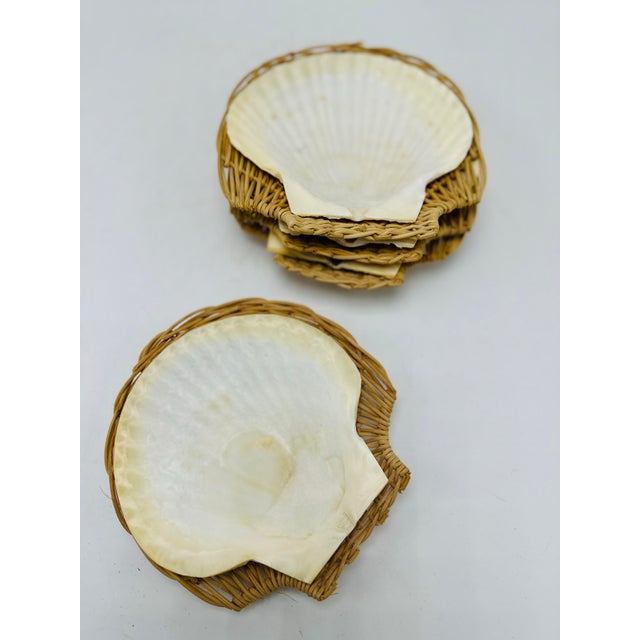 1960s Vintage Shell and Wicker Serving Pieces For Sale - Image 5 of 8
