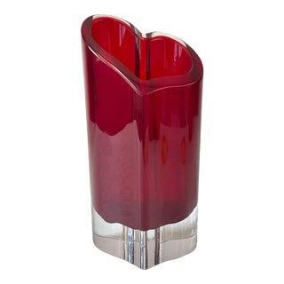 Vintage Crystal Red Heart Vase by Movado For Sale