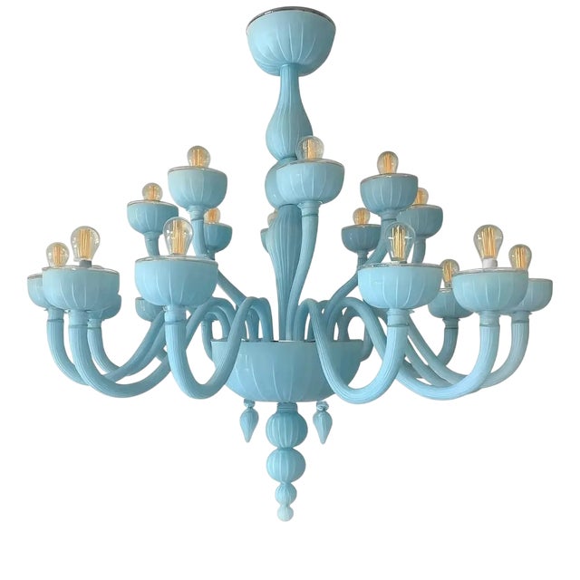 Matte Light-Blue Murano Style Glass Chandelier by Simoeng For Sale