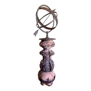 17th C. Carved Architectural Element W/ Frederick Cooper Zodiac Armillary Sphere For Sale