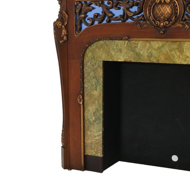 Antique French Louis XV Style Foliage Carved Walnut & Gilt Fireplace Mantle For Sale - Image 6 of 14