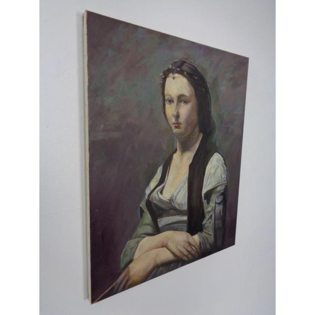 Fred Neumann After Jean Baptiste Camille Corot, The Woman with the Pearl, 1980s, Oil on Canvas For Sale - Image 4 of 18