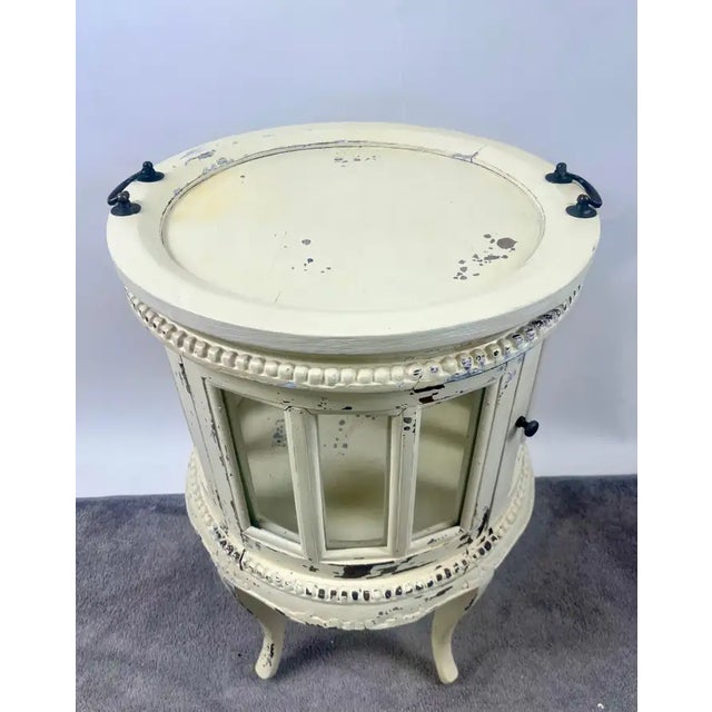 French Provincial Style Distressed Cream-White Drink / Tea Serving Table with Removable Tray : This exquisite French...