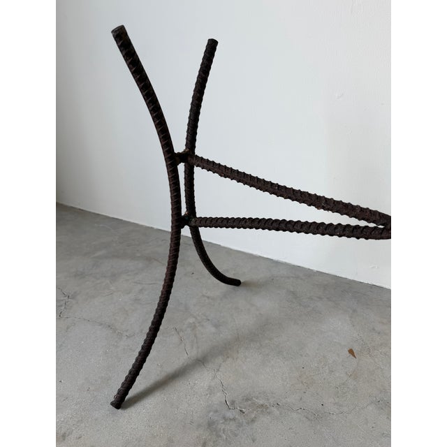 Unique vintage Brutalist-style console table base handcrafted from raw steel rebar with an architectural sculptural...